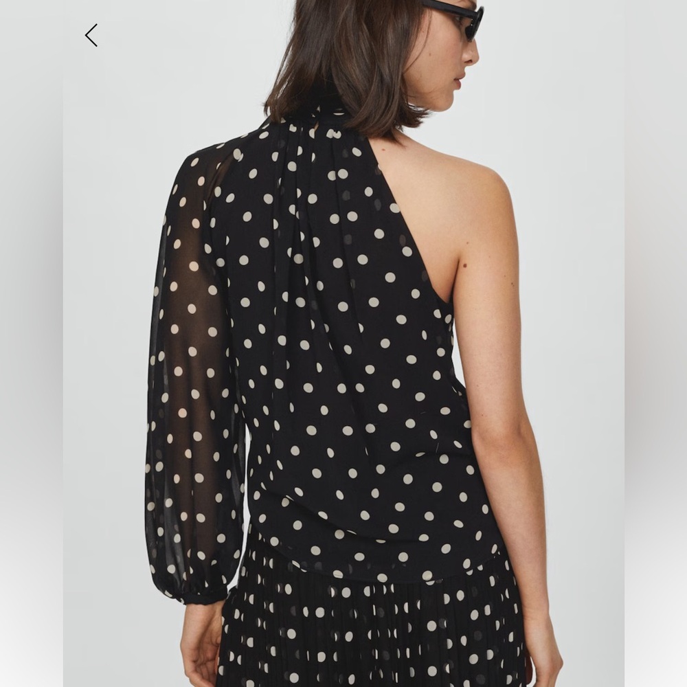 Mango Black Polka Dot One-Shoulder Top - Picture 4 of 8